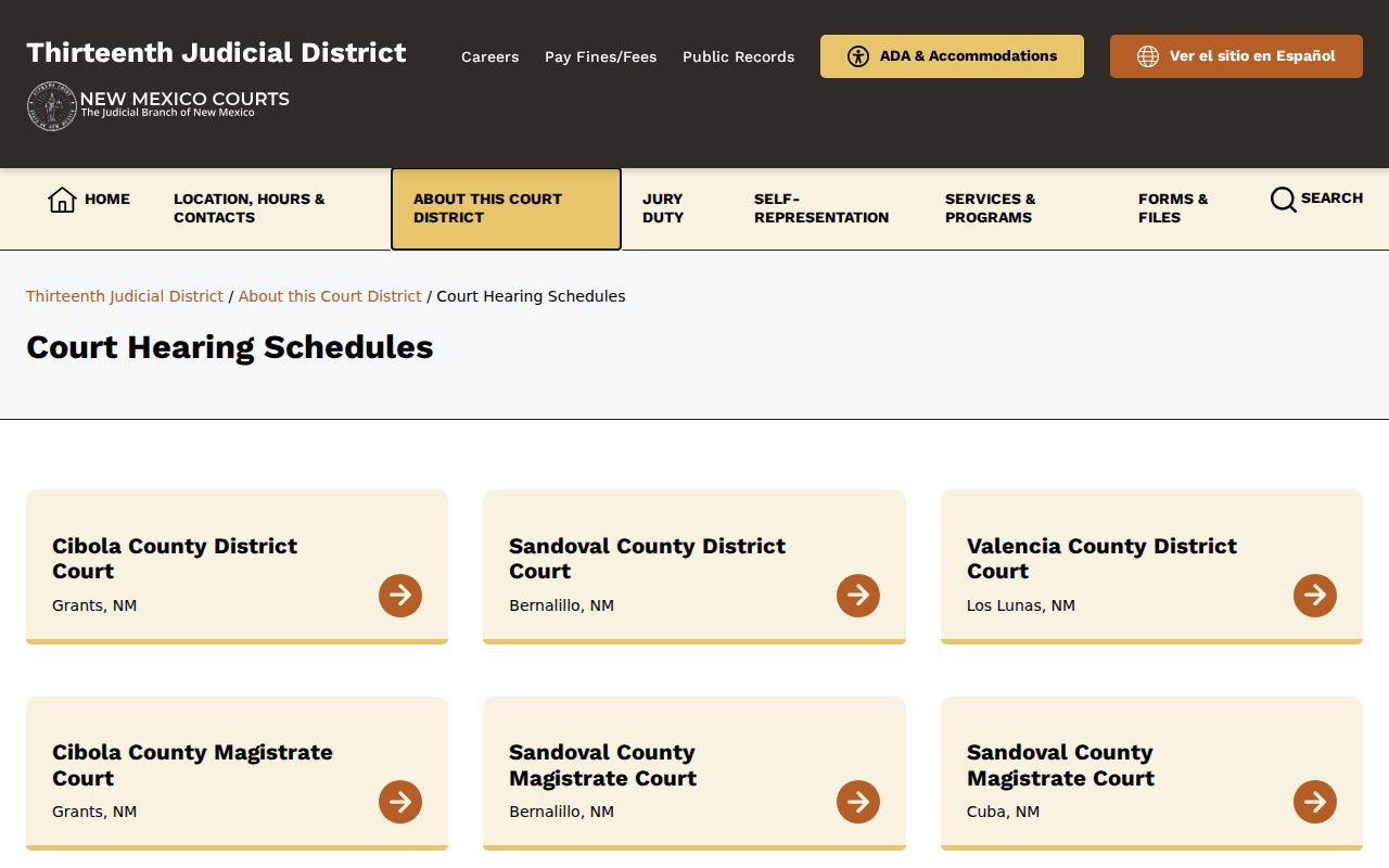 Cibola County court calendar hearing schedule directory