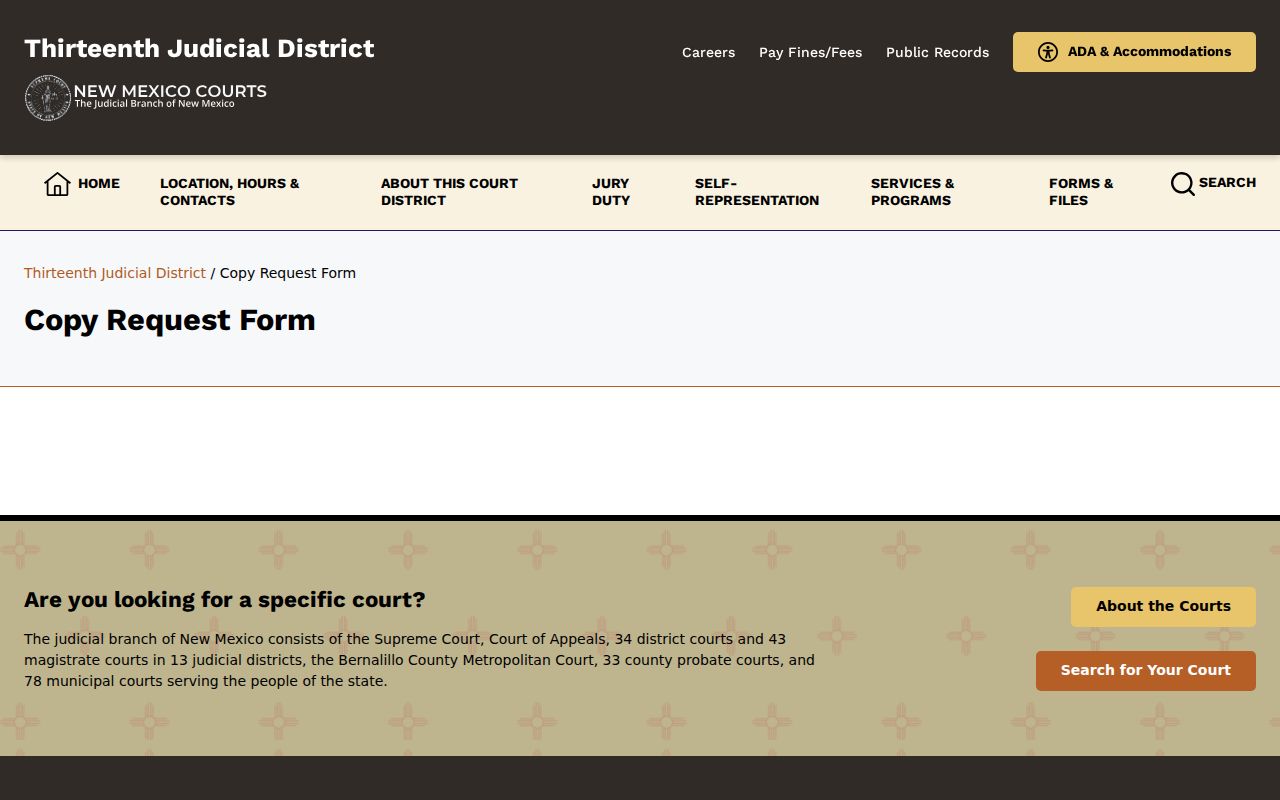 Cibola County court records copy-request instructions from the Thirteenth Judicial District