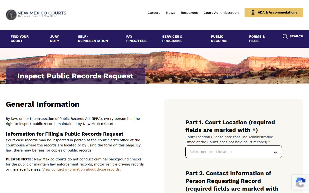 Cibola County court records New Mexico judiciary IPRA request path