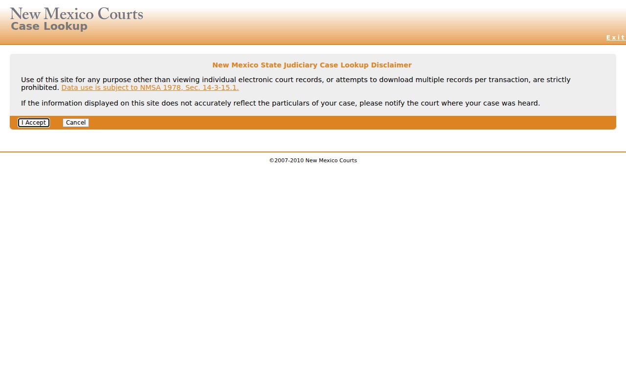 Cibola County criminal docket Case Lookup landing page