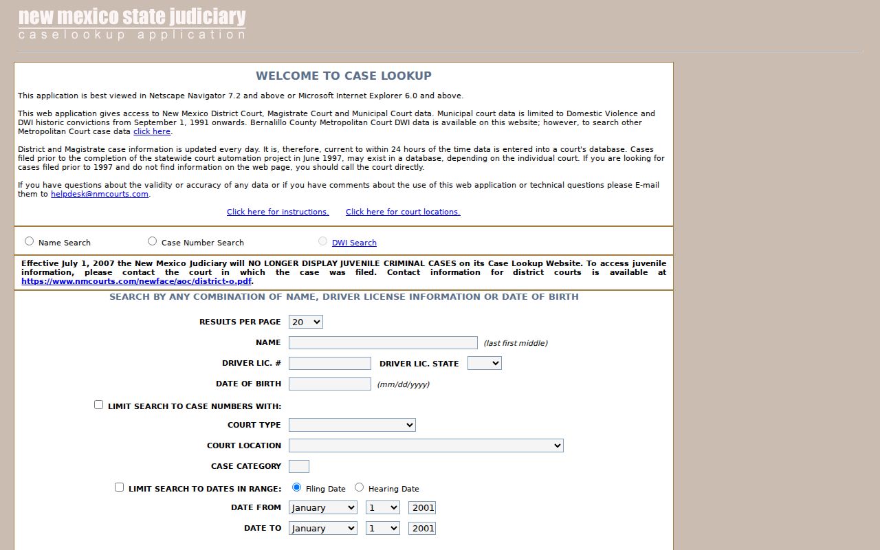 Cibola County criminal docket coverage and pre-1997 access limitations