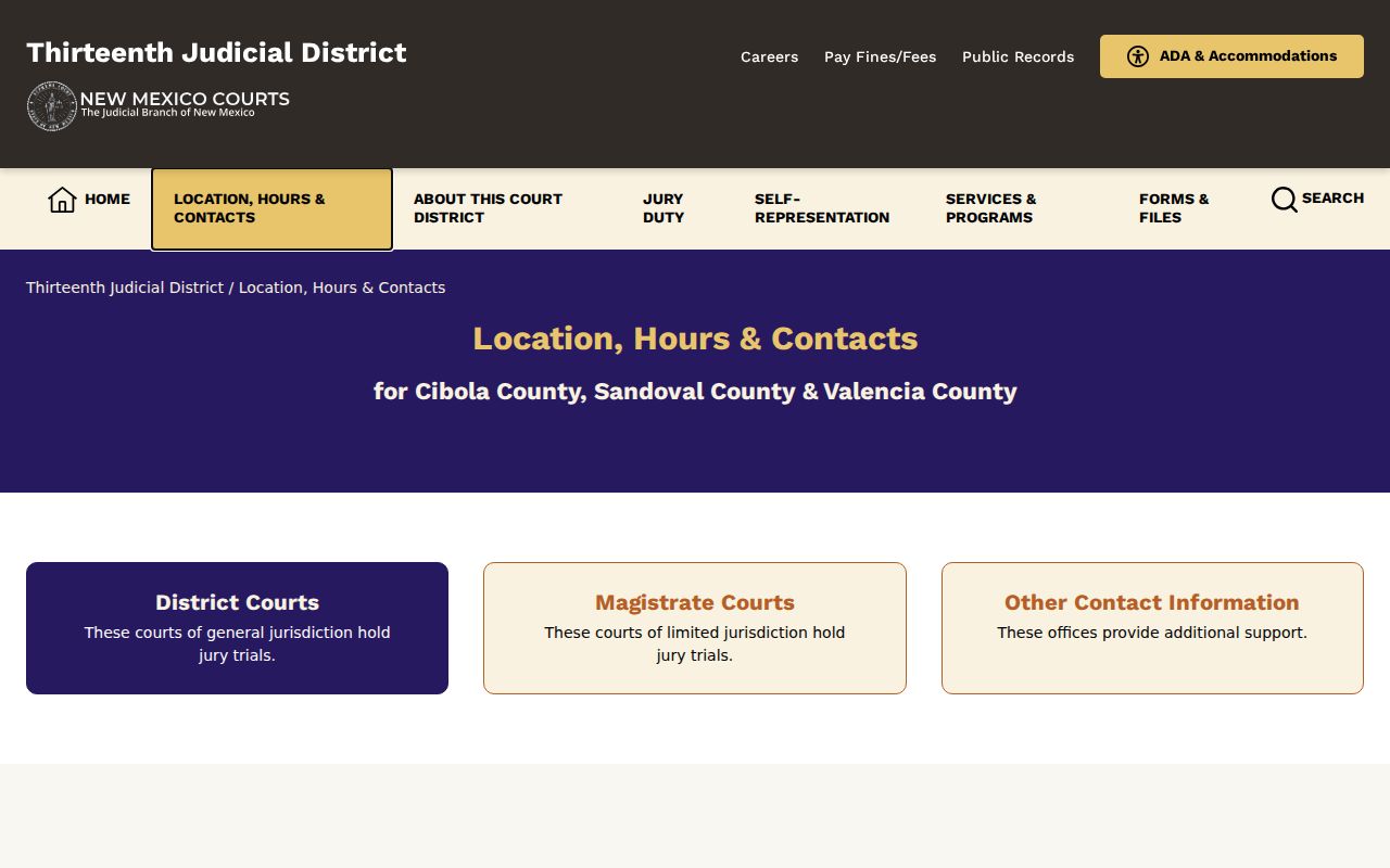 Official Cibola district and magistrate court location and contact page