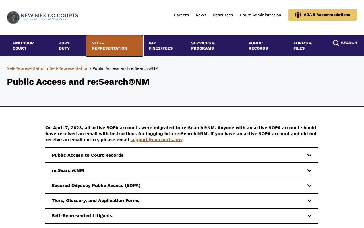 New Mexico judiciary public-access page for Case Lookup and re:SearchNM