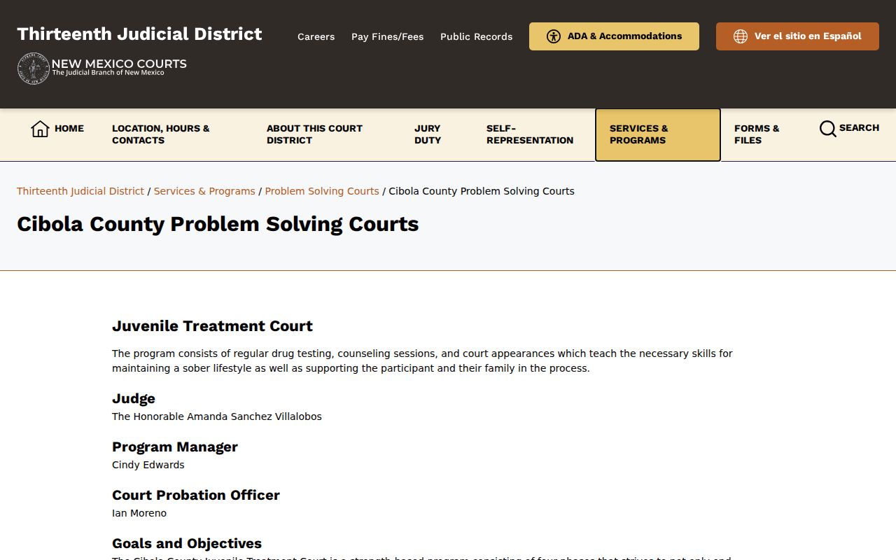 Official Cibola County adult and juvenile treatment courts information page