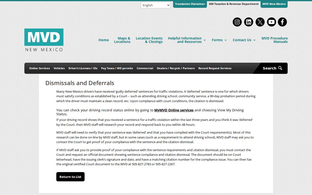 Cibola County traffic court records deferral and certified court proof source